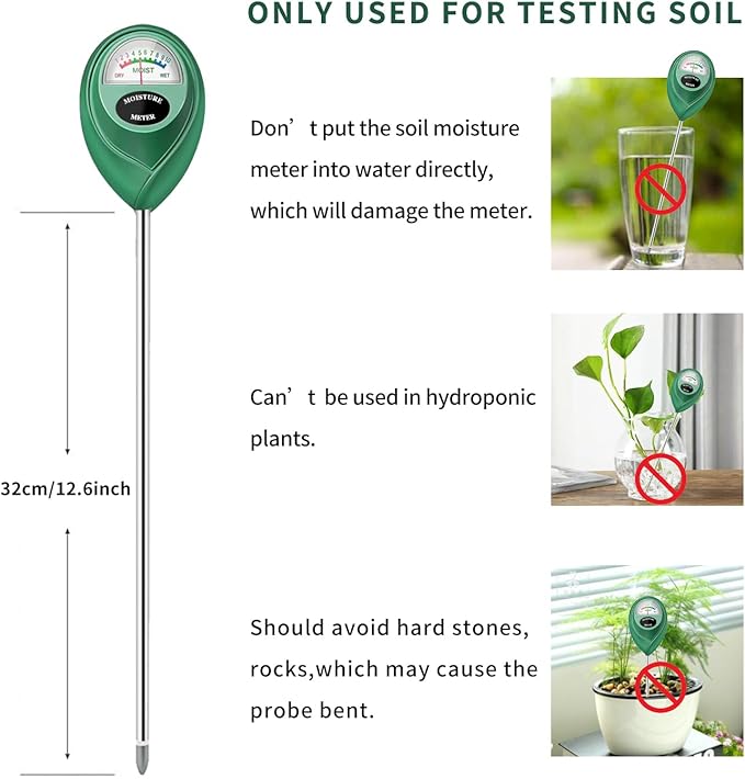 Censinda Soil Moisture Meter, Long Probe Soil Moisture Monitor for House Plants, Soil Hygrometer Moisture Sensor for Indoor & Outdoor, Garden, Farm, Lawn Plant Care, No Battery Needed(Green)