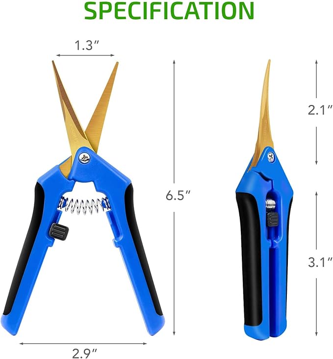 iPower 6.5" Pruning Shear Hand Pruner with Straight Stainless Steel Scissors for Gardening Potting with Titanium Coated Curved Precision Blades, Blue, 3 Pack