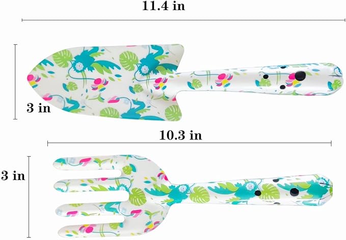 Printed Floral Garden Tool Set,Aluminum Garden Tools Set, Heavy Duty Gardening Tool Kits,4 Pcs Gardening Tools with Trowel, Rake, Garden Gloves&Repotting Mat,Ideal Gift for Women