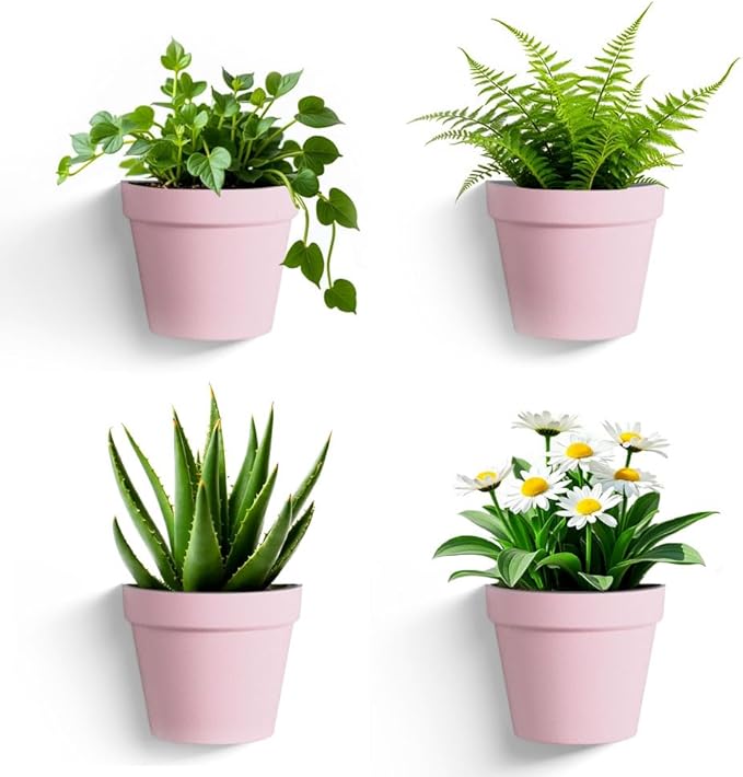 2 Pack Plastic Wall Planter for Indoor Plants, 7.5 Inch Hanging Wall Planter Pots, Wall Mounted Succulent Planters (Pink)