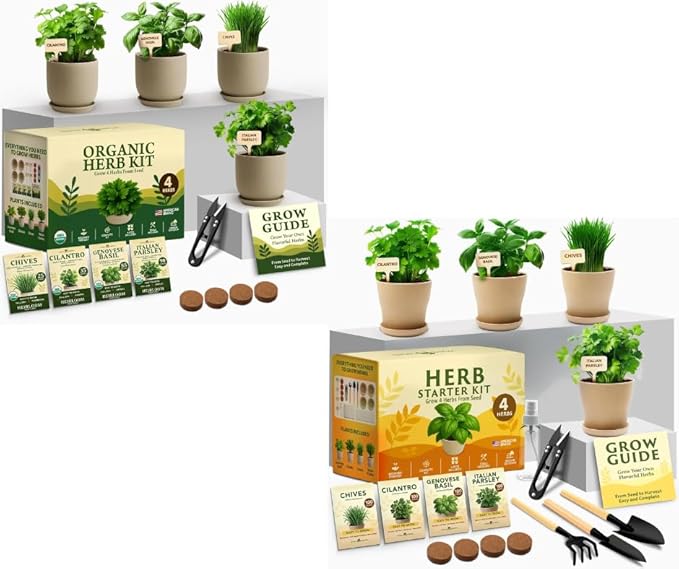 HOME GROWN Indoor Organic Herb Garden Kit – Unique Christmas Gift for Adults, Men, & Women - Grow 4 Herb Seeds & Herb Garden Planter Indoor Kit – Unique Christmas Gift for Adults, Men, & Women