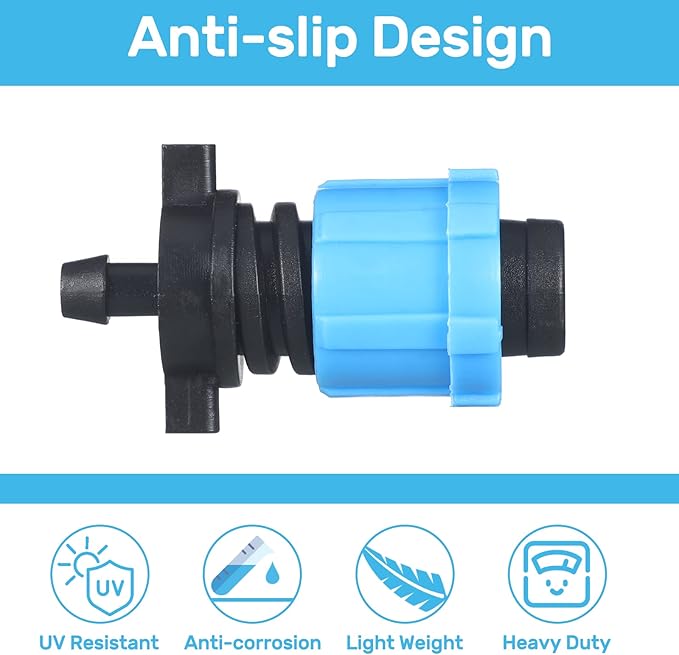 Frienda 50 Pcs Drip Irrigation Kit, 1/4" Barb for 5/8" Drip Tape, Twist Locks, Blue PP Plastic, Suitable for Gardens, Landscaping