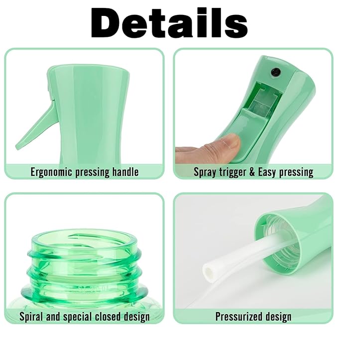 Spray Bottle for Hair (10.15OZ /300ML) Continuous Ultra Fine Mist Sprayer for Hair, Salons, Barber, Plants, Skin Care, 1 Plack Clear Green