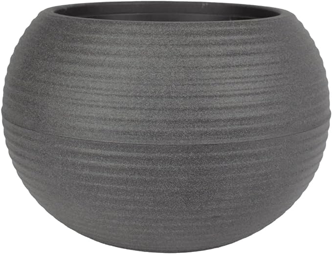 The HC Companies 8 Inch Atlas Sphere Planter - Lightweight Decorative Round Indoor Outdoor Plastic Plant Pot for Herbs and Flowers, Gray