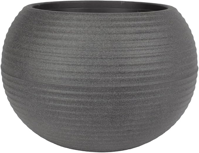 The HC Companies 12 Inch Atlas Sphere Planter - Lightweight Decorative Round Indoor Outdoor Plastic Plant Pot for Herbs and Flowers, Gray