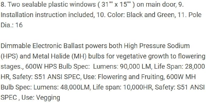 Thaisan7 Grow Tent Room Kit 4" For Exotic Fruits, Herbs, Vegetables, Plant or Out of Seasonal Fruits Home Garden Agricultural Work Improvement- 24" x 24" x 60""-600W HPS MH (WITH OUT VENTILATION)