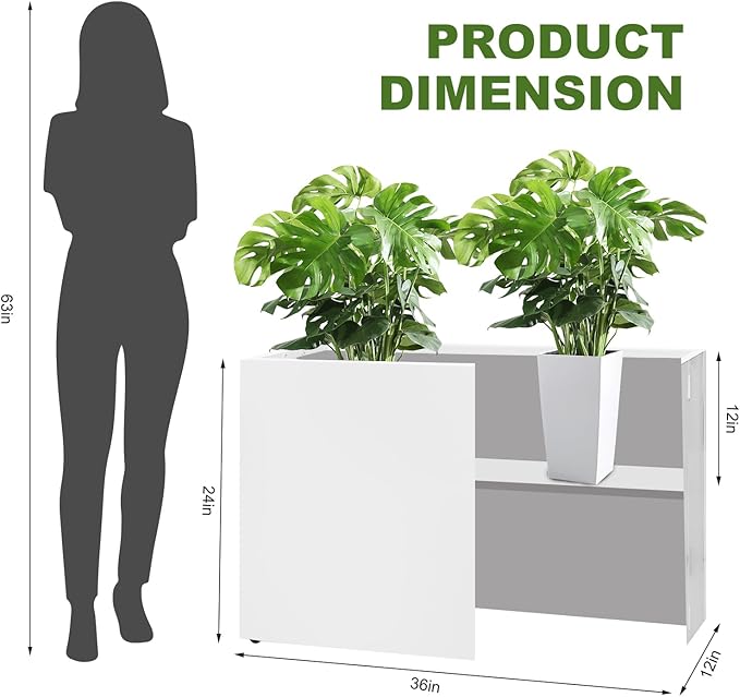Galvanized Steel Planter Box-No Installation Required Metal Rectangular Block Long Box Planter Modern Outdoor Planters All-Weather Use with Drainage Holes for Patio/Porch, 36×24×12IN（White）