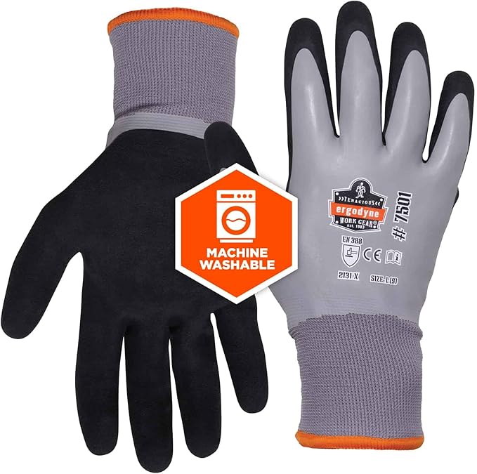 Ergodyne ProFlex 7501 Coated Waterproof Winter Work Gloves Gray, Medium, 1 Pair (Pack of 2)