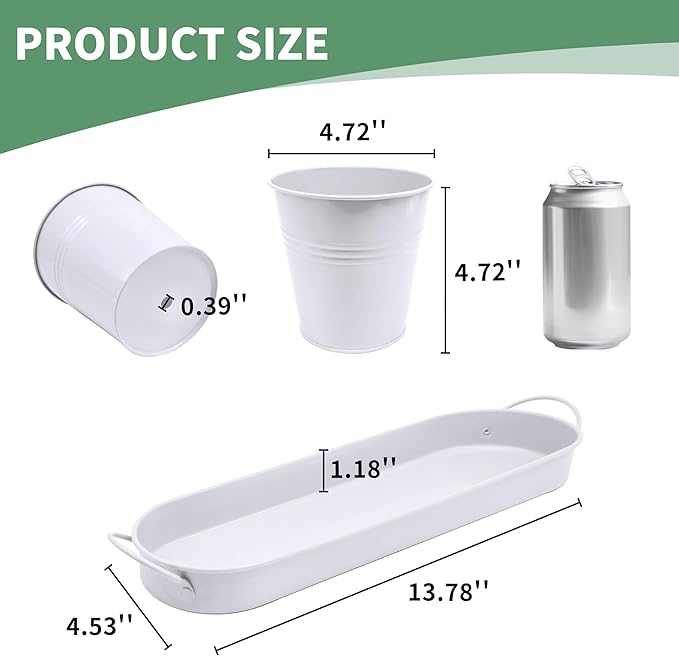 TCBWFY Indoor Herb Garden Planter Set - 3 Pack 4.7" White Metal Plant Pots with Drainage Holes & Removable Tray - Windowsill Kitchen Counter Balcony Office Garden