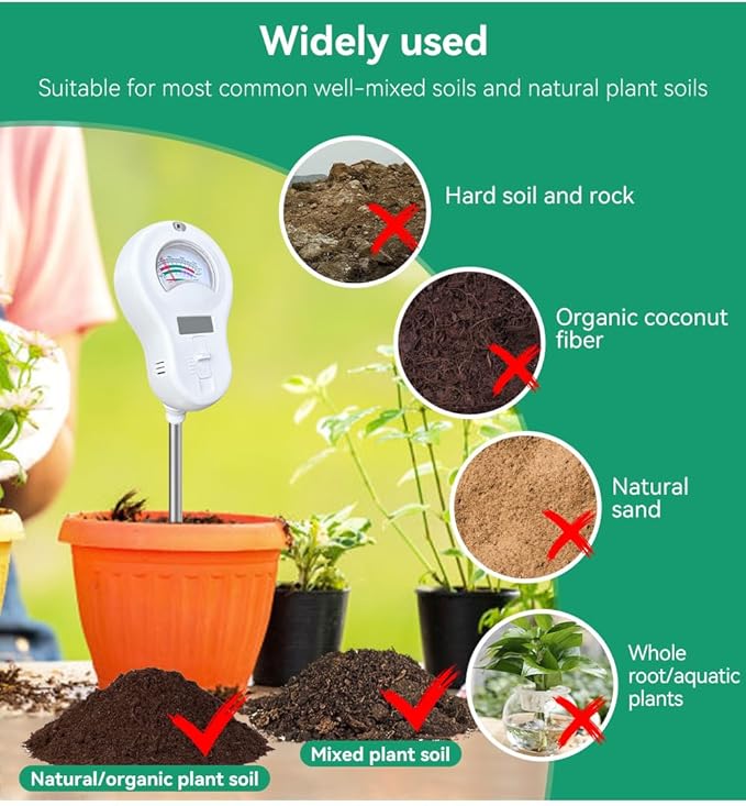 6-in-1 Soil Moisture Meter, pH Tester, Soil Moisture, Fertility, Sunlight, Temperature, Humidity, with Detachable Probe, for Agriculture, Gardening, and Outdoor Plants (Include 3* Detachable Probes)