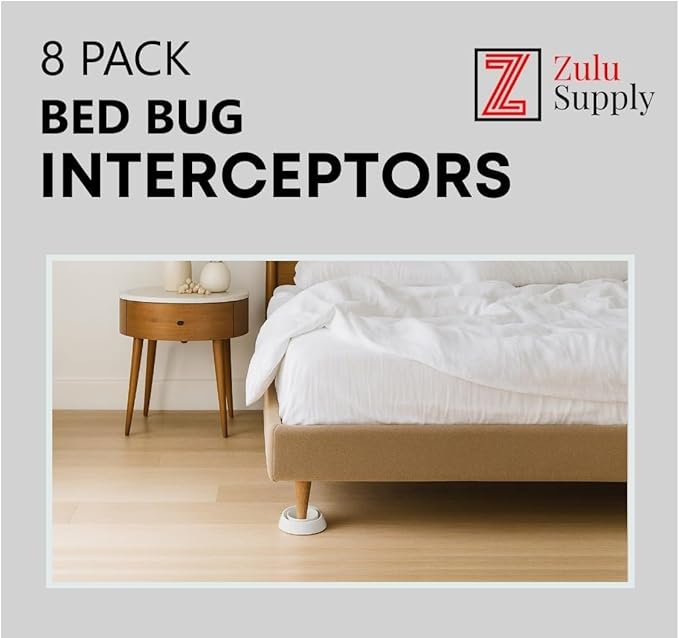 Bed Bug Interceptor Traps – White 8-Pack Passive Monitor & Detection Trap – Universal Fit for Bed & Furniture Legs – Reusable Non-Climbable Wall Pest Control Protection (White 8-Pack)