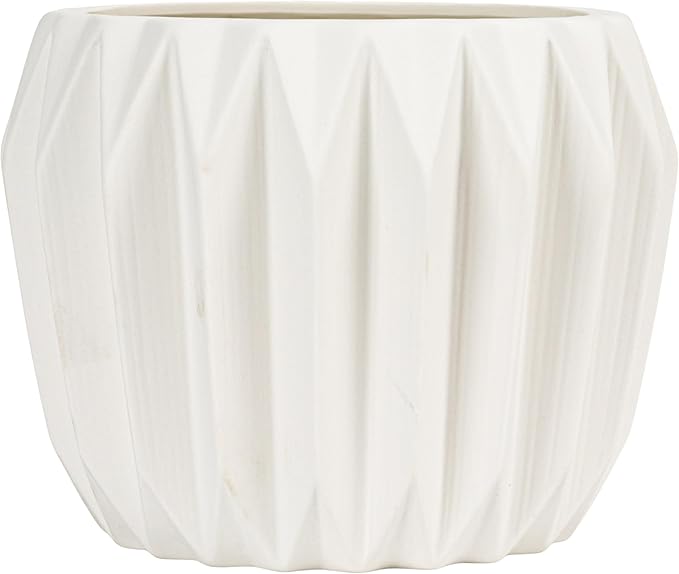 Bloomingville White Fluted Stoneware Flower Pot