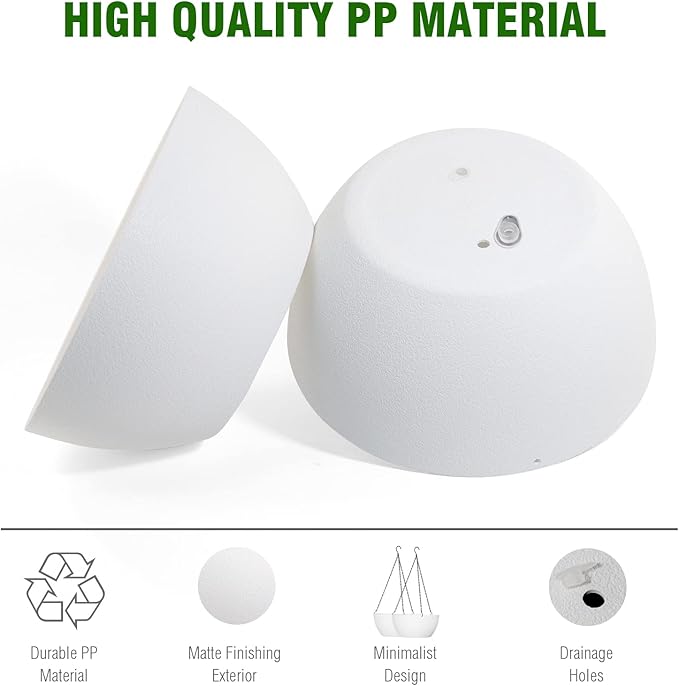 WSMKSZ 10 inch Hanging Planters for Outdoor Indoor Plants with Drainage Holes and Chain, 2 Pack Round Hanging Flower Plant Pots for Garden Home Porch Decor, White
