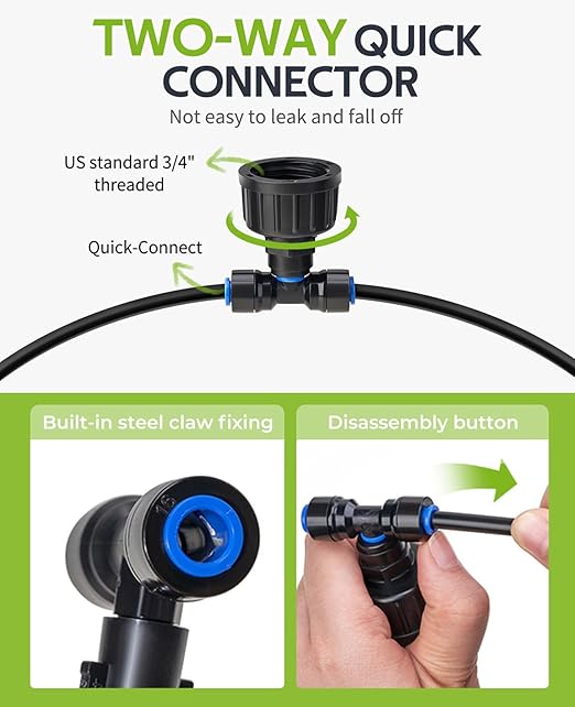 HIRALIY 118FT Greenhouse Misting Drip Irrigation Kit, Quick Connector Design, Irrigation System with 1/4" Tubing and Adjustable Nozzles for Hanging Plants, Garden Watering System for Raised Bed