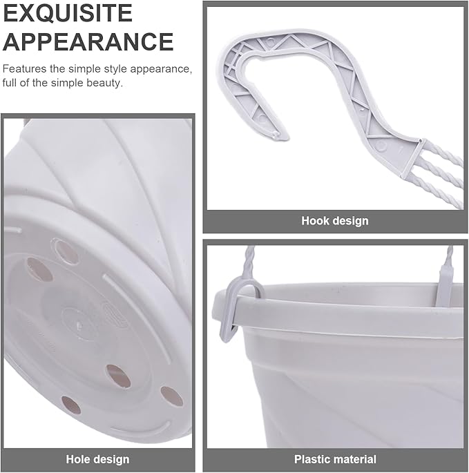 DOITOOL 10 Sets Hanging Planter Basket with Drainage Hole Round Flower Plant Pot Fence Railing Wall Planter for Ferns Ivy Crawling Plants Indoor Outdoor White