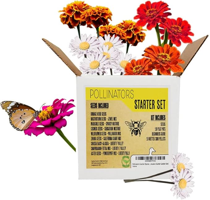 Pollinators Garden Starter Kit - Includes: Seeds, Peat Pots, Netted Coir Pellets, and a Beginners Guide - Easy Starter Kit for Gardeners - Heirloom, Non-GMO (Pollinators Starter Garden Set)