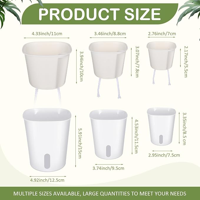 Ziliny 9 Pcs Self Watering Pots Plastic Plant 3 Sizes Flower Plant Pot with Inner White Flower Pots for Indoor House Plants Plastic Self Watering Pot for Herbs Flowers (Xs,S,M)