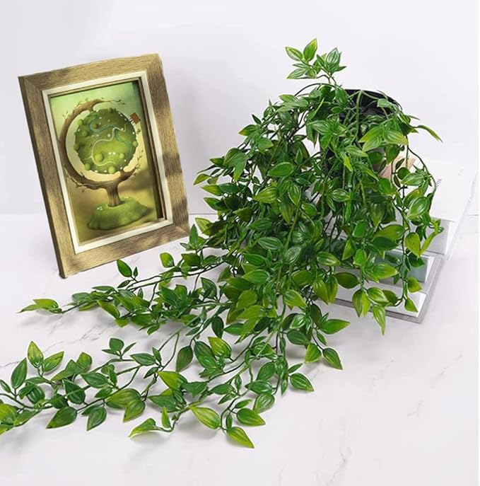 Artificial Hanging Plants, 2pcs artificial plants indoors in pots, Greenery Fake Plants Decor, Small Artificial Plants in Pots, Fake Potted Plants, Faux Plants for Wall Home Room Office Decor