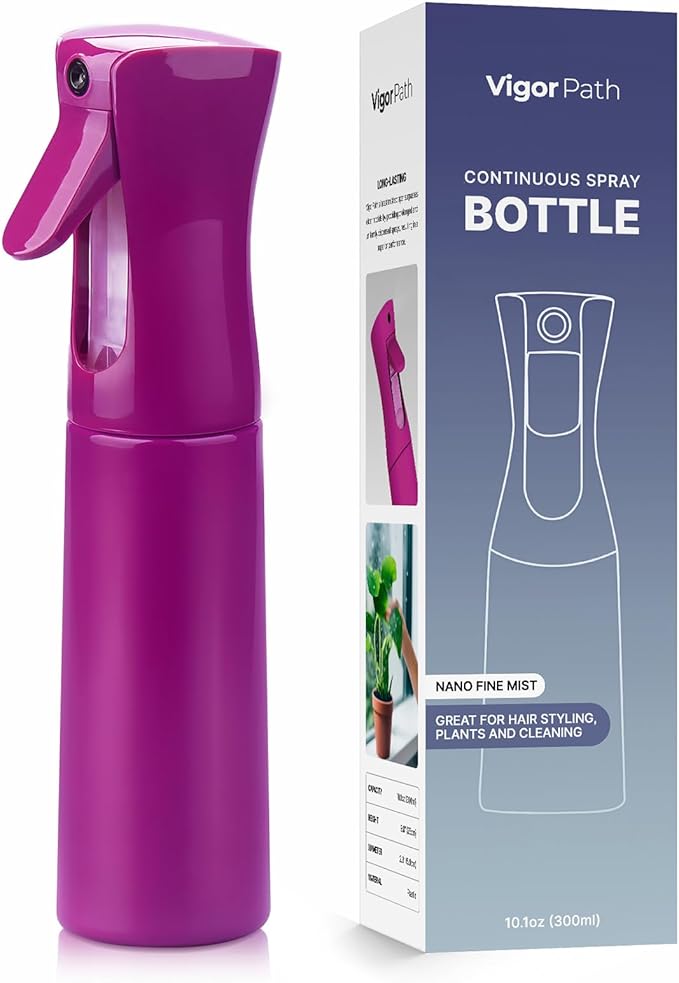 VIGOR PATH Continuous Spray Bottle for Hair – Fine Mist Mister for Hairstyling, Cleaning, Plants, Pets, Barbers, Salons, and Essential Oil Applications (300ml/10 oz) Light Purple