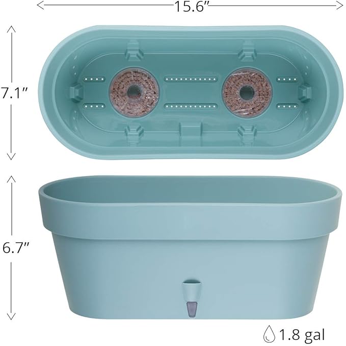 DECOPOTS - Self Watering Window Box Planter - Indoor/Outdoor - Windows/Oblong Shape Plastic Planter with Bottom Watering and Water Level Indicator (15.6 Inch Long, Graphite