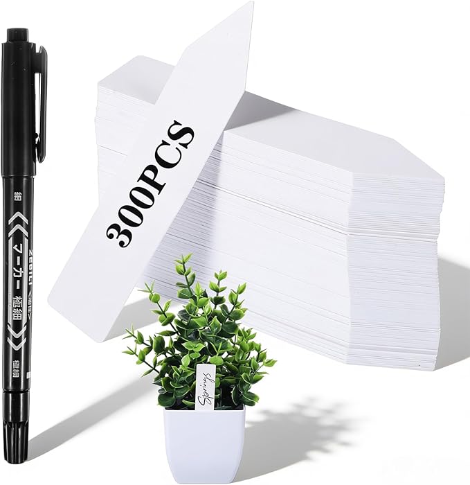 300pcs Waterproof Plant Labels and Pen, Garden Labels for Outdoor Plants, Plastic Plant Name Sticks, 3in Garden Label Stakes with Pen for Seedlings, Flowers and Vegetables, White