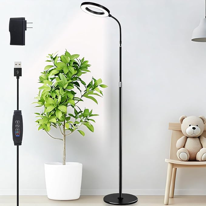 Floor Grow Lights for Indoor Plants, Full Spectrum Plant Light with 68" Stand for Growing Large Tall Plants, Black Halo Grow Lamp with 3/9/12H Timer, 3 Light Modes, 10 Dimming
