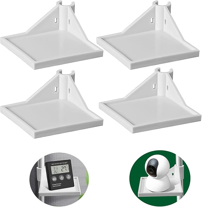 4 PCS Grow Tent Corner Shelf,16 mm Grow Tent Accessories,White Grows Tents Shelves for Place The Hygrometer Camera and Planting Equipment Black/White (White/4PCS)
