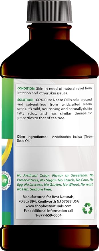 Best Naturals 100% Pure Neem Oil, 100% Cold Pressed and Unrefined - 16 OZ (3 Bottles)