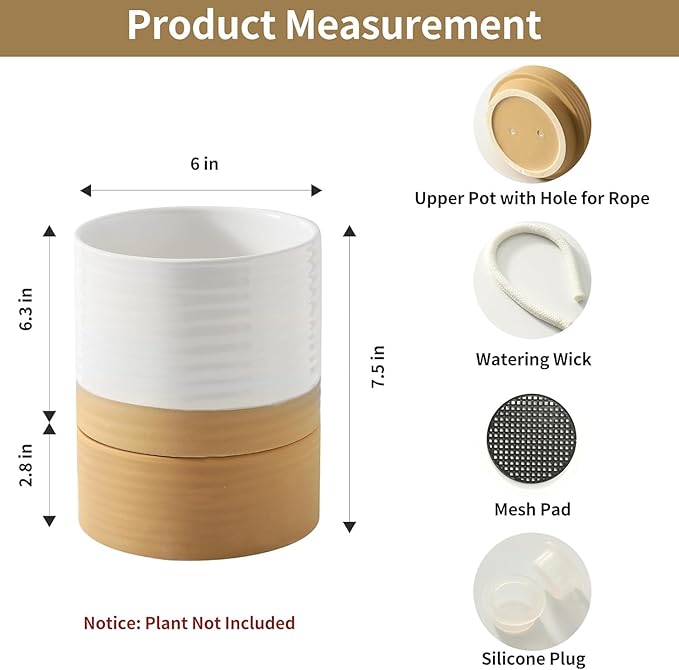 HASENSE Ceramic Plant Pot with Saucer, 6 Inch Planter White Flower Pot for Succulents,for Indoor Plants with Drainage Hole, Snake Plants & Cactus, Modern Decor Gift for Mom