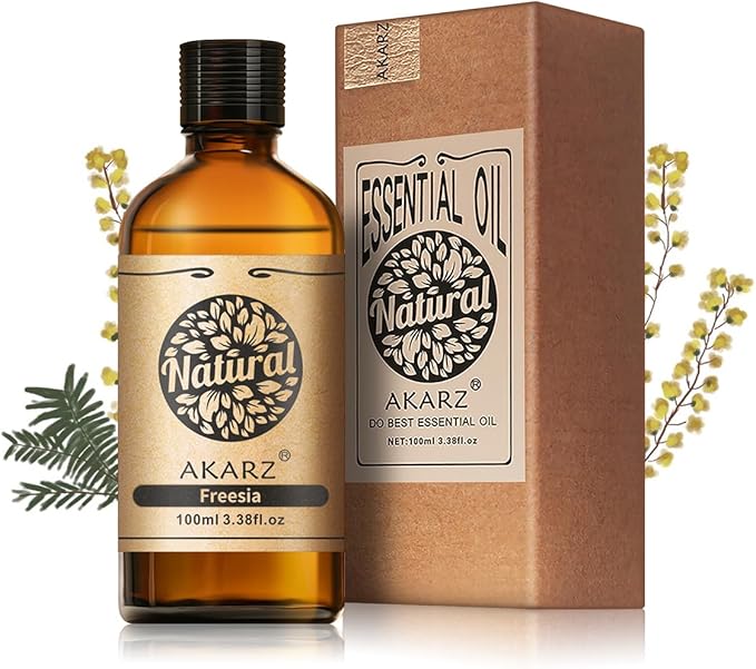 AKARZ 100ml Freesia Essential Oil Natural Freesia Oil Pure for Candle Making,DIY Skincare Products Massage,Home Spa Relaxation