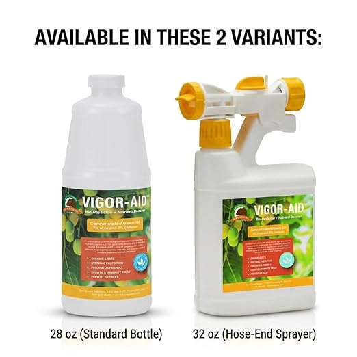 Vigor-Aid Neem Oil Concentrate with Urea & Chitosan | 100% Cold-Pressed Neem Seed Extract | Supports Plant Health & Vitality | Natural Plant Care Formula | Makes Up to 12 Gallons (28 oz)