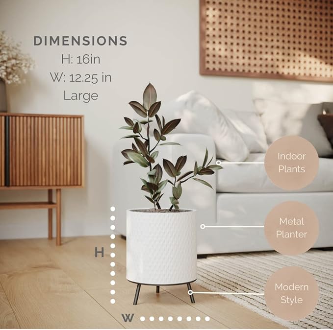 EverNest Claire Honeycomb Neutral Modern White Planter with Nyra Stand, Indoor Plant Pots, SelectBase, Mid-Century Modern, Boho Style Home Decor for Plants (Large, Black)