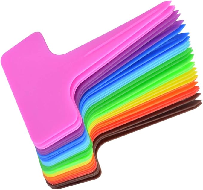 HOVEOX 200 PCS 10 Color Plastic Plant Tags, T-Type Markers Nursery Garden Labels Stakes for Gardening Green House Humidity Dome Orchard Botanical Garden Assorted Color