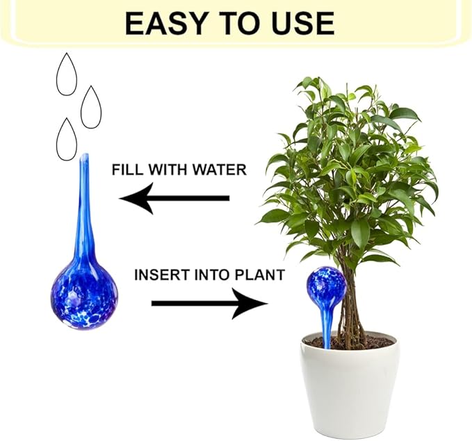 4 Pack Plant Watering Globes Indoor Colorful Hand-Blown Glass Self Watering Bulbs Decorative Design Plant Automatic Self Watering Spikes (Small Colorful)