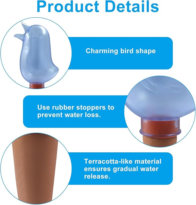 6 Pack Self Watering Spikes for Plants - Bird Shape Automatic Irrigation System, Self Watering Planter Insert for Indoor & Outdoor Potted Plants, Plastic Plant Watering Devices(Blue & Orenge)