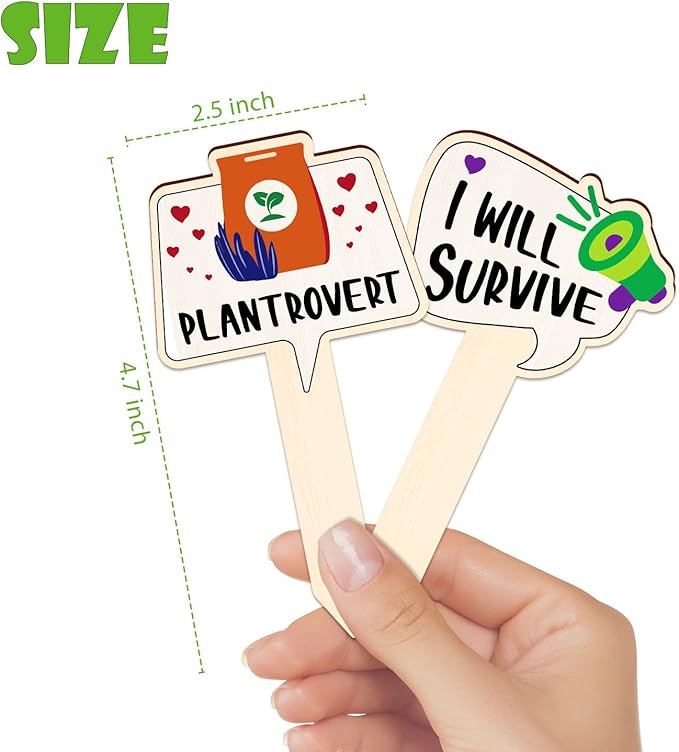 JUYRLE Funny Wooden Plant Labels - 15 Pack Tags for Succulents, Flowers, Greenery; Waterproof, Outdoor Garden Plant Markers; Perfect Gifts for Plant Lovers