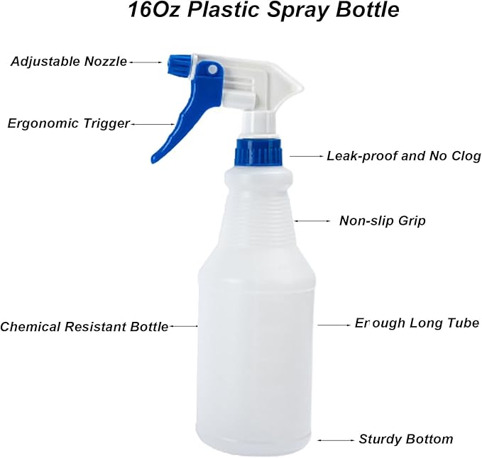 Plastic Spray Bottle(2 Pack/16Oz) Empty Adjustable Spray Bottles for Cleaning Heavy Duty Spray Bottle for Plants Hair Pet Vinegar Bleach and Rubbing Alcohol