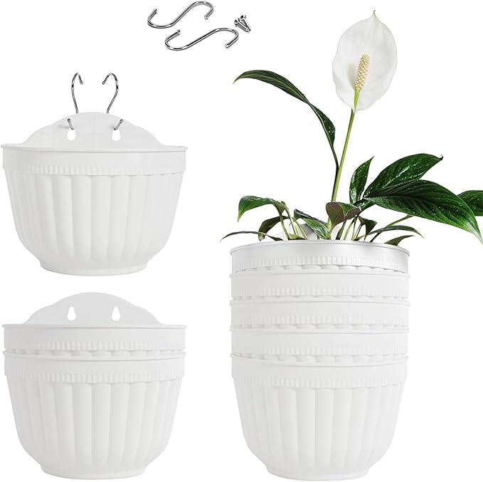 ORIMERC 8 Pack White Wall Hanging Planters Pots for Indoor Plants Wall Plants Holder with Drainage Hole Balcony Planters Railing Hanging Pot Fence Vertical Living Mount Outdoor with Hooks/Screws