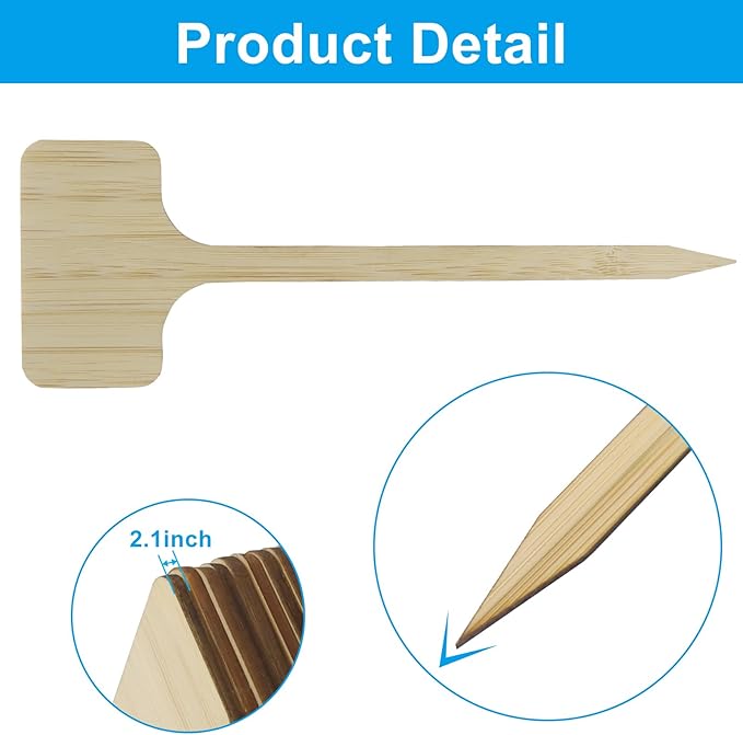 30Pcs Bamboo Plant Tags (6 x 18 cm) T-Type Plant Tags with A Marker Pen, House Plant Labels Garden Markers for Bamboo, Herb, Vegetable