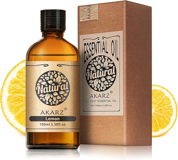 AKARZ 100ml Lemon Essential Oil Natural Lemon Oil Pure for Candle Making,DIY Skincare Products Massage,Home Spa Relaxation