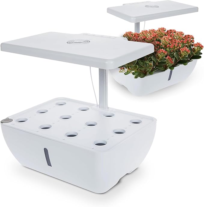 Smart 12 Pod Herb Garden Planter Indoor Kit for Growing Basil, Mint, Thyme & More - Self Watering Indoor Garden Hydroponics Growing System w/ Health Tracker - Low Maintenance Home Gardening Gifts