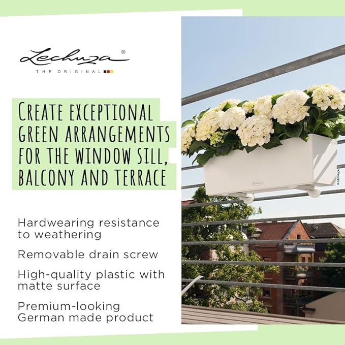 Lechuza BALCONERA Color 50 Pastel Green, Self-Watering Window Box (Railing Planter), H7.5 L19.7 W7.5 in
