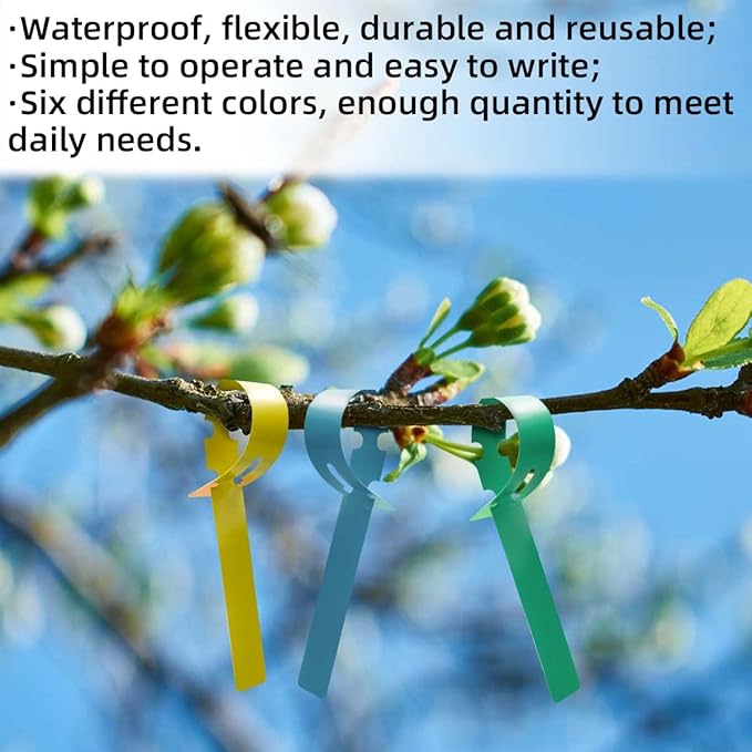 120 Pcs Plastic Plant Labels Wrap Around Hanging Tree Tags Waterproof Adjustable Nursery Garden Stakes Markers Reusable Flower Signs with Large Writing Surface Colorful Outdoor Plants Tags (6 Colors)