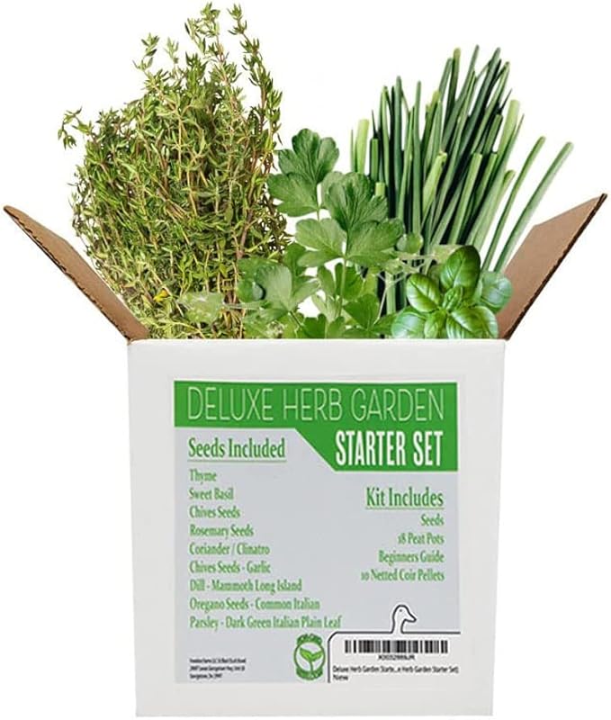 Deluxe Herb Garden Starter Kit - Includes: Seeds, Peat Pots, Netted Coir Pellets, and a Beginners Guide - Great for Beginners - Heirloom, Non-GMO