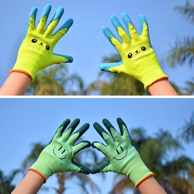 Kids Gardening Gloves for Ages 2-12 Toddlers, Youth, Girls, Boys, Children Garden Gloves for Yard Work (Size 4 for 7, 8 Year Old)