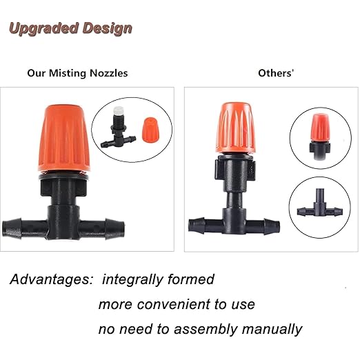 Three-Way Atomizing Nozzle 1/4 Inch, 50 Pcs Adjustable Micro Spray Irrigation Emitters, Drip Irrigation Parts Accessories for Patio Lawn Greenhouse Vegetable Irrigation Supplies