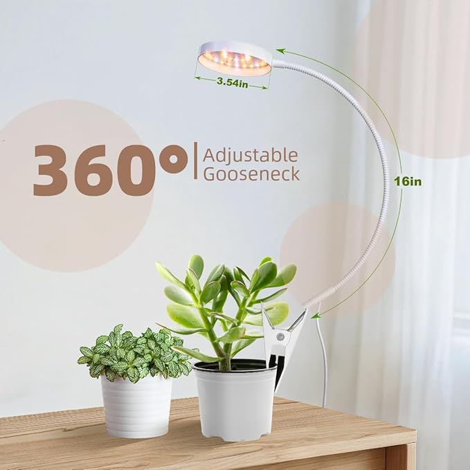 VC.Formark Clip On Plant Grow Lights for Indoor Plants Small Potted - Full Spectrum 3 Modes, 10-Level Dimmer, 3/9/12H Timer & Durable Metal Gooseneck for Succulents,Herbs