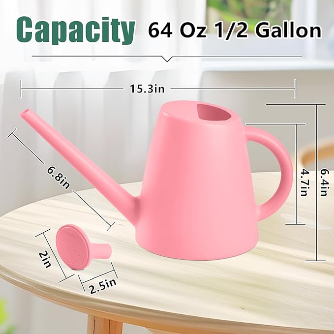 Indoor and Outdoor Watering Can - Long Spout -1/2 Gallon (64oz) - Pink