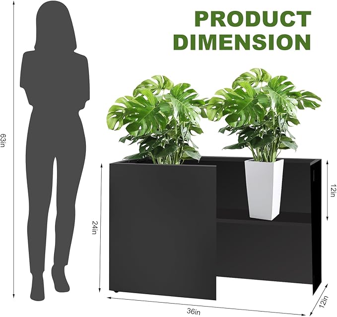 Galvanized Steel Planter Box - No Installation Required Metal Rectangular Block Long Box Planter Modern Outdoor Planters All-Weather Use with Drainage Holes for Patio/Porch, 36×24×12IN