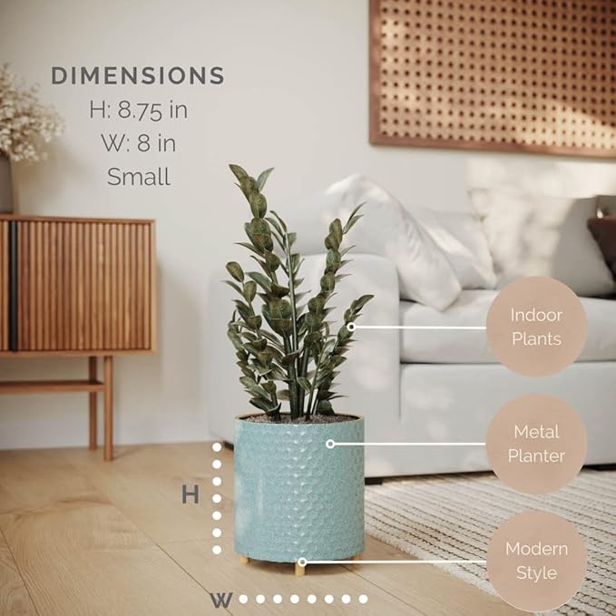 EverNest Rhys Blue-Green Modern Honeycomb Pattern Indoor Planter with Wooden Stand, 8-Inch Plant Pot, SelectBase, Mid-Century Modern Home Decor Planters (Small, 1 Gallon)